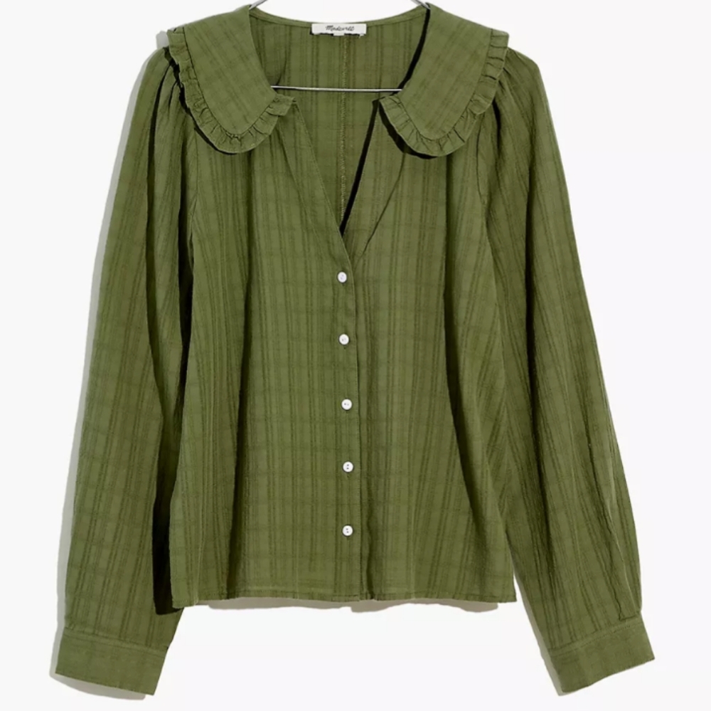 Madewell Ruffle-Collar Button-Up Shirt in Syril Plaid NWT Size 8
